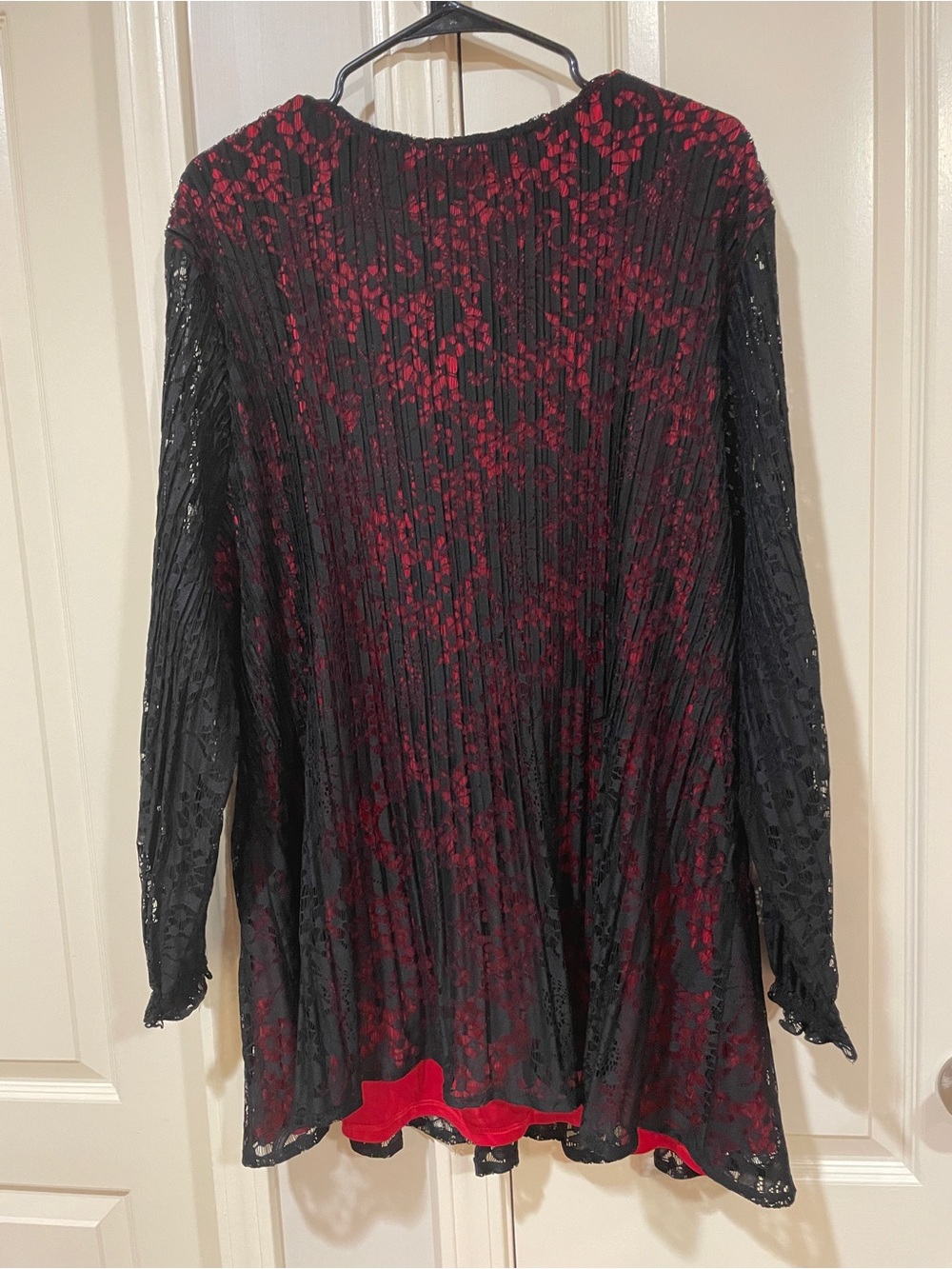 Catherine’s Black Lace Overlay Tunic with Red Underlayer - Picture 2 of 16